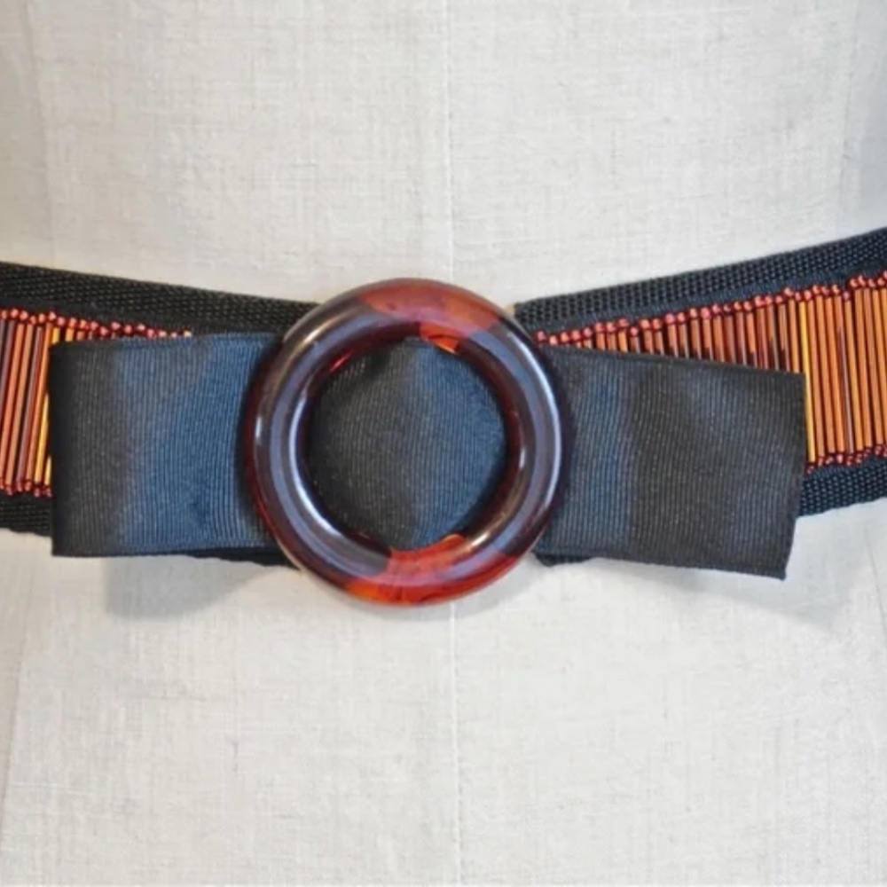 Fletcher Artworks, LLC Into The Night Beaded Belt in Black and Rust
